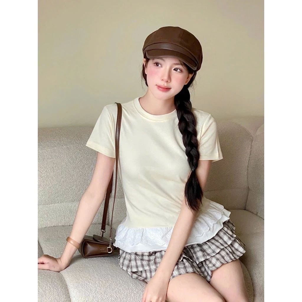  Áo Thun Babytee Phối Ren Gấu, Áo Phông Baby Tee Cổ Tròn Form Vừa Chất Vải Cotton Mùa Hè Thoáng Mát Premium Miho House 