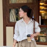  Áo Sơ Mi Thô Dài Tay, Áo Sơmi Trơn Giấu Cúc, Áo Sơ Mi Nữ Kiểu Form Dáng Rộng Miho House 