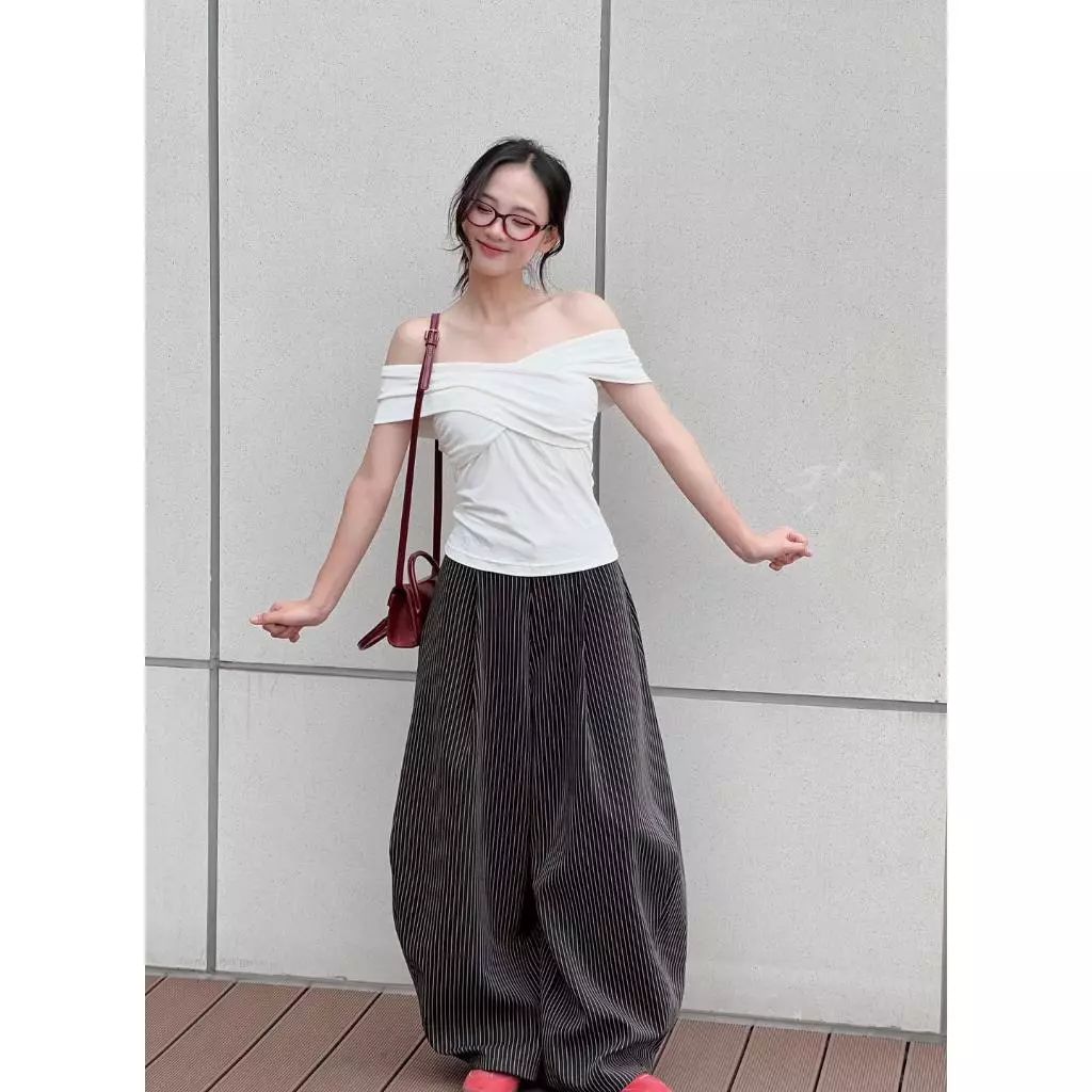  Quần vải kẻ dáng rộng chất vải dày dặn không kèm dây Miho House 