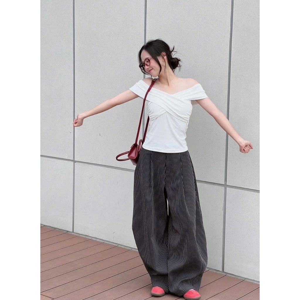  Quần vải kẻ dáng rộng chất vải dày dặn không kèm dây Miho House 