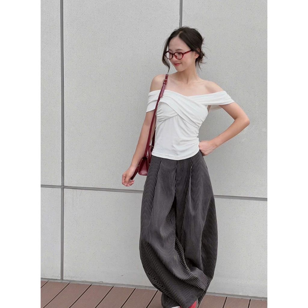  Quần vải kẻ dáng rộng chất vải dày dặn không kèm dây Miho House 
