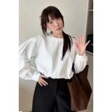  Áo sơ mi thô cổ tròn tay bồng dáng rộng Miho House 