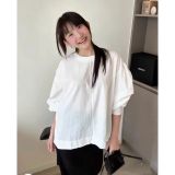  Áo sơ mi thô cổ tròn tay bồng dáng rộng Miho House 