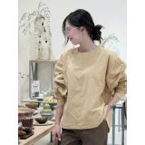  Áo sơ mi thô cổ tròn tay bồng dáng rộng Miho House 