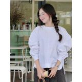  Áo sơ mi thô cổ tròn tay bồng dáng rộng Miho House 