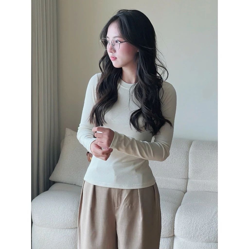 Áo thun cổ tròn dáng body chất vải tiêu Miho House 
