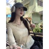  Áo thun dài tay thu đông chất vải len dệt cổ V uốn sóng Miho House 