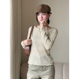  Áo thun dài tay thu đông chất vải len dệt cổ V uốn sóng Miho House 