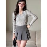  Áo thun dài tay thu đông chất vải len dệt cổ V uốn sóng Miho House 