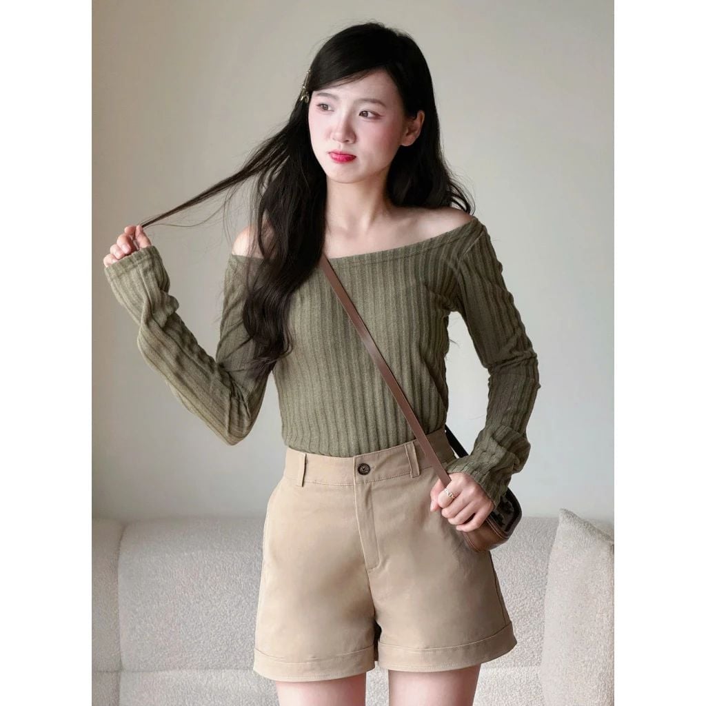  Áo Trễ Vai Tăm Đũa Lông Chất Vải Cotton Co Giãn Miho House 