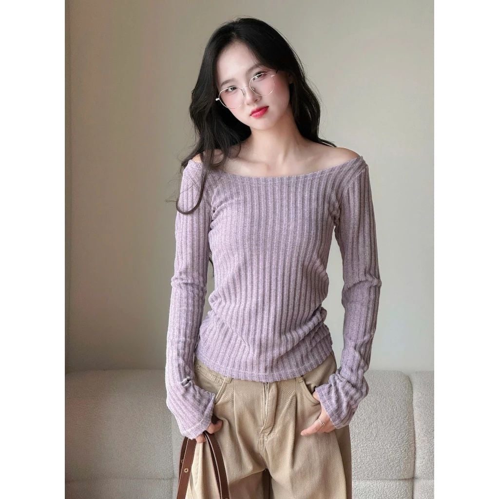  Áo Trễ Vai Tăm Đũa Lông Chất Vải Cotton Co Giãn Miho House 