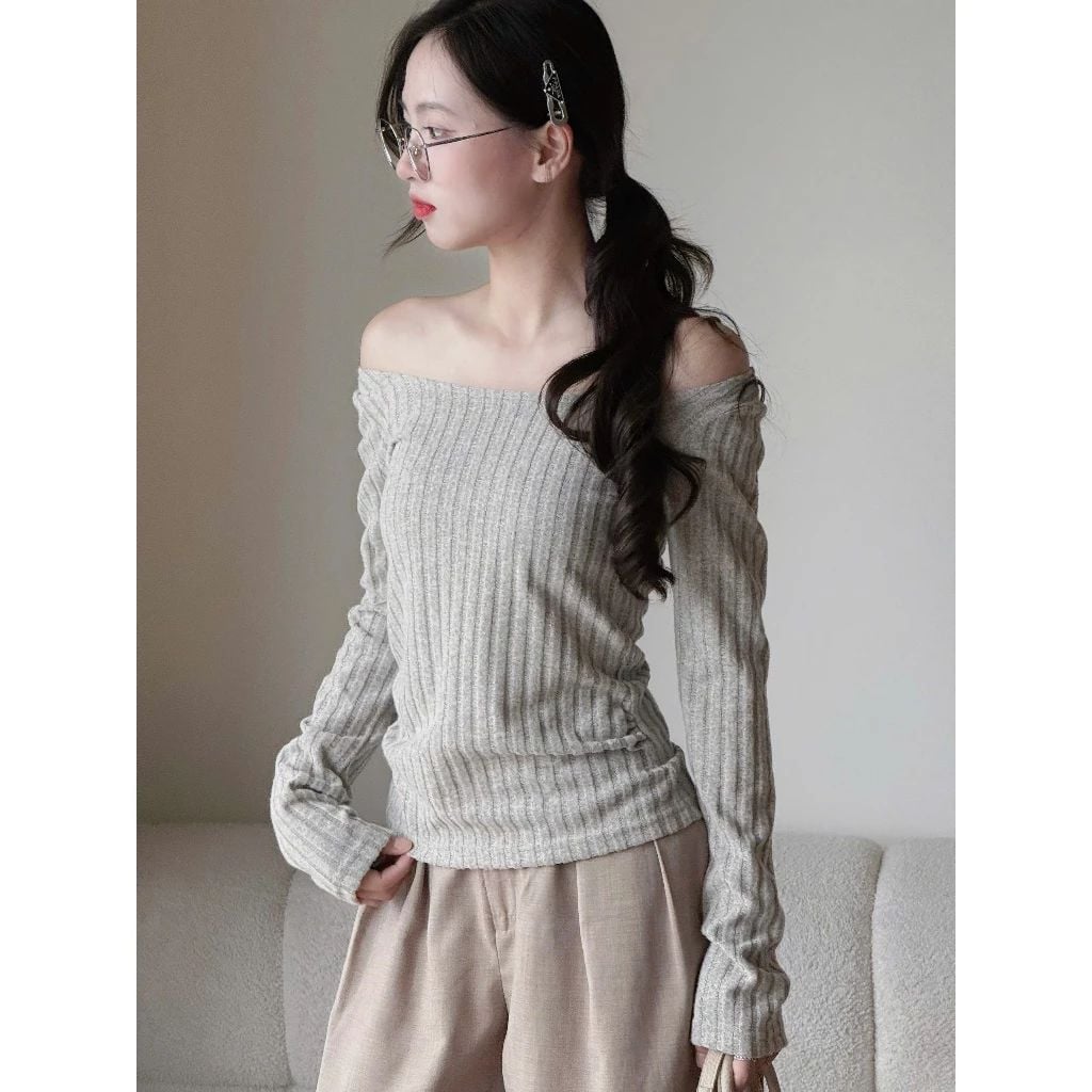  Áo Trễ Vai Tăm Đũa Lông Chất Vải Cotton Co Giãn Miho House 