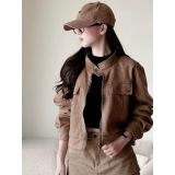  Áo Khoác Da Lộn Cổ Tàu, Áo Khoác Kiểu Dáng Lửng Chất Vải Dày Dặn Có Lót Trong Miho House 