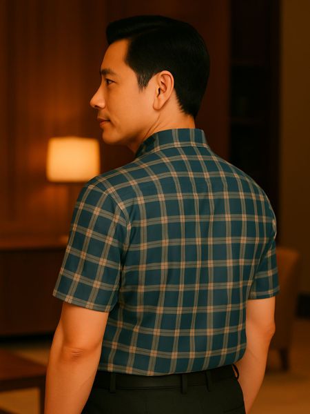 Áo sơ mi nam ngắn tay trung niên THÁI KHANG vải cotton 100% ATK50