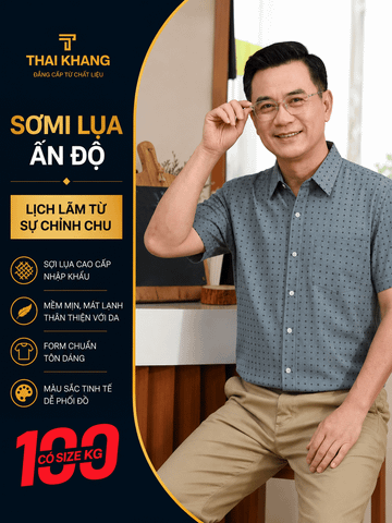 Áo sơ mi nam ngắn tay trung niên THÁI KHANG vải lụa ATK15