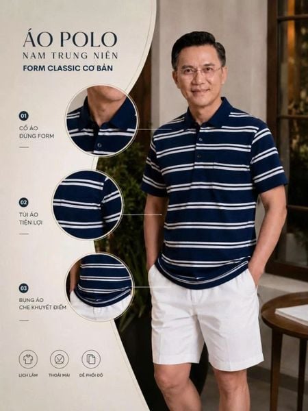 Áo thun sọc ngang nam trung niên Thái Khang ATK61