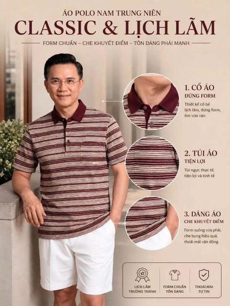 Áo thun sọc ngang nam trung niên Thái Khang ATK63