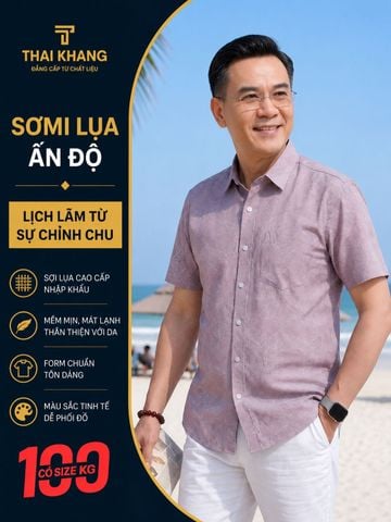Áo sơ mi nam ngắn tay trung niên THÁI KHANG vải lụa co giãn ATK59