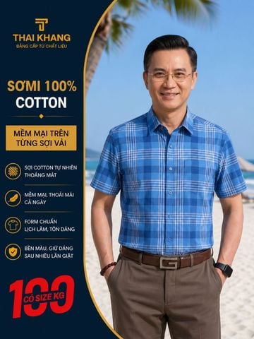 Áo sơ mi nam ngắn tay trung niên THÁI KHANG vải cotton 100% ATK50