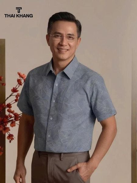 Áo sơ mi nam ngắn tay trung niên THÁI KHANG vải lụa co giãn ATK59