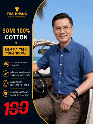 Áo sơ mi nam ngắn tay trung niên THÁI KHANG vải cotton 100% ATK51