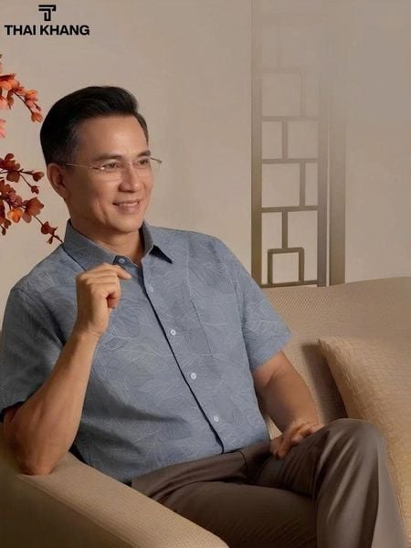 Áo sơ mi nam ngắn tay trung niên THÁI KHANG vải lụa co giãn ATK59