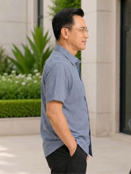 Áo sơ mi nam ngắn tay trung niên THÁI KHANG vải lụa co giãn ATK59