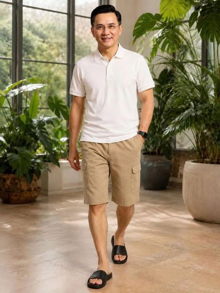 Quần short kaki túi hộp trung niên Thái Khang lưng chun thoải mái vải cotton QUAN10