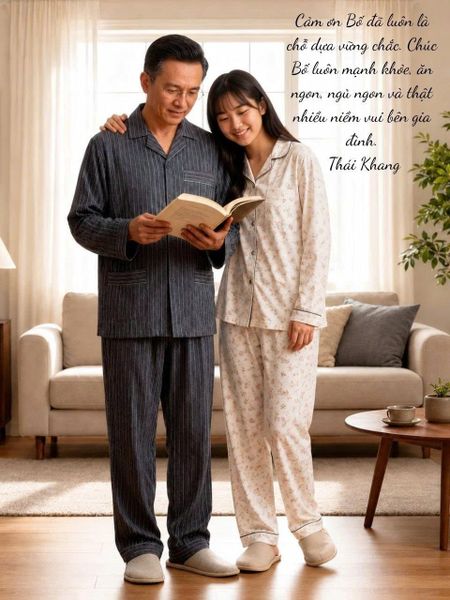 Bộ pijama nam trung niên Thái Khang bộ đồ cho bố mặc nhà vải Linen BO53