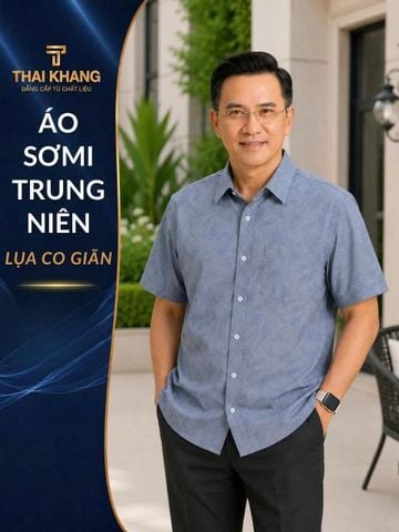 Áo sơ mi nam ngắn tay trung niên THÁI KHANG vải lụa co giãn ATK59