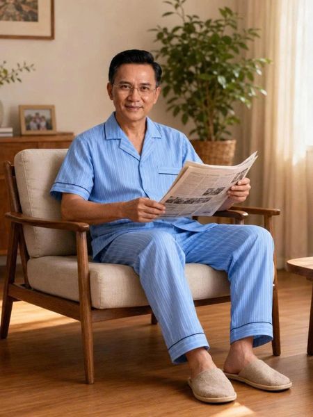 Bộ pijama nam trung niên Thái Khang bộ đồ cho bố mặc nhà vải Linen BO52