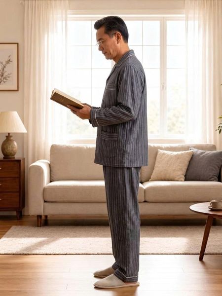 Bộ pijama nam trung niên Thái Khang bộ đồ cho bố mặc nhà vải Linen BO53