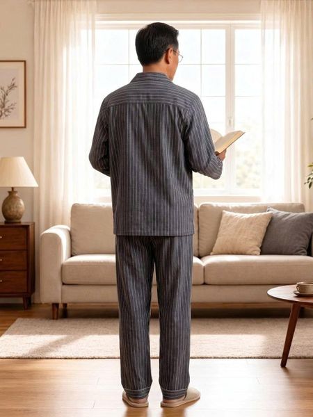 Bộ pijama nam trung niên Thái Khang bộ đồ cho bố mặc nhà vải Linen BO53
