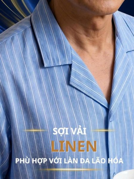 Bộ pijama nam trung niên Thái Khang bộ đồ cho bố mặc nhà vải Linen BO52