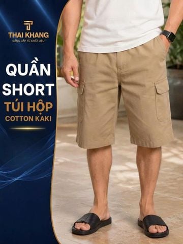 Quần short kaki túi hộp trung niên Thái Khang lưng chun thoải mái vải cotton QUAN10