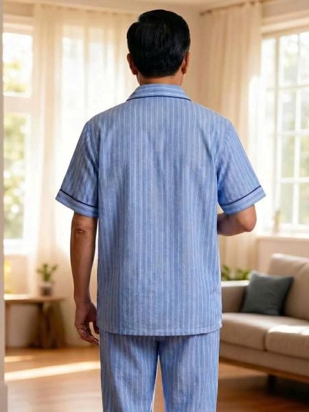 Bộ pijama nam trung niên Thái Khang bộ đồ cho bố mặc nhà vải Linen BO52
