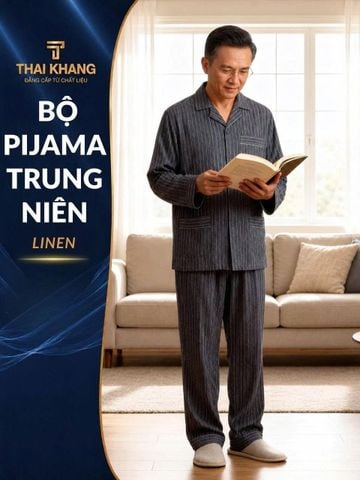 Bộ pijama nam trung niên Thái Khang bộ đồ cho bố mặc nhà vải Linen BO53