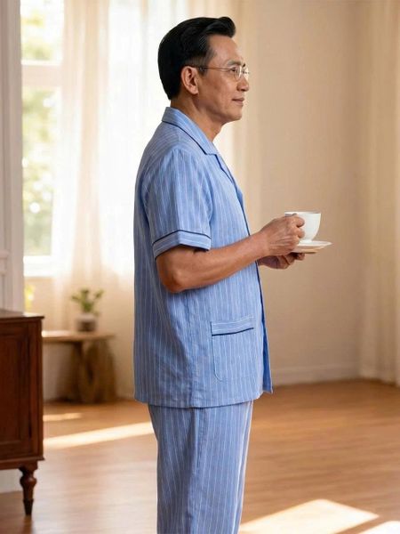 Bộ pijama nam trung niên Thái Khang bộ đồ cho bố mặc nhà vải Linen BO52