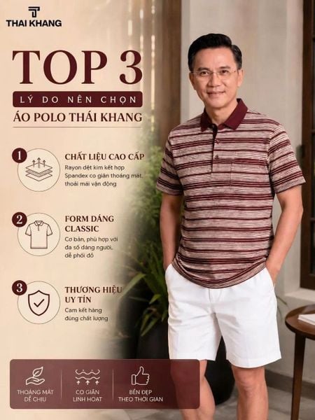 Áo thun sọc ngang nam trung niên Thái Khang ATK63