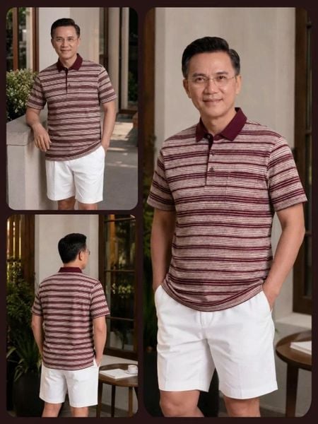 Áo thun sọc ngang nam trung niên Thái Khang ATK63