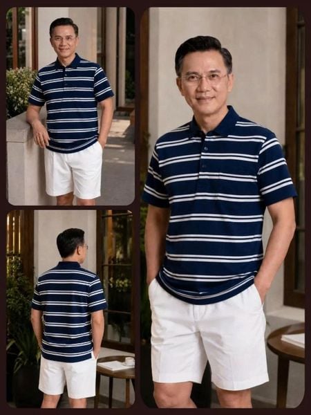 Áo thun sọc ngang nam trung niên Thái Khang ATK61