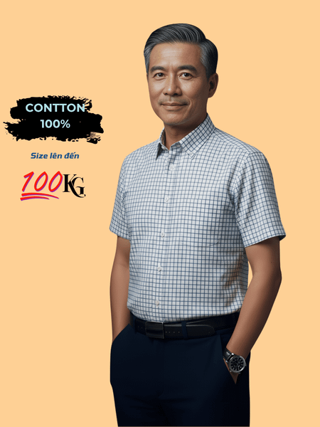 Áo sơ mi nam ngắn tay trung niên THÁI KHANG vải cotton 100% ATK51