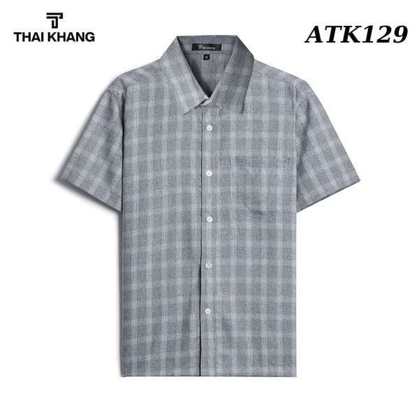 Áo sơ mi nam trung niên ngắn tay vải đũi caro siêu mát form rộng ATK12