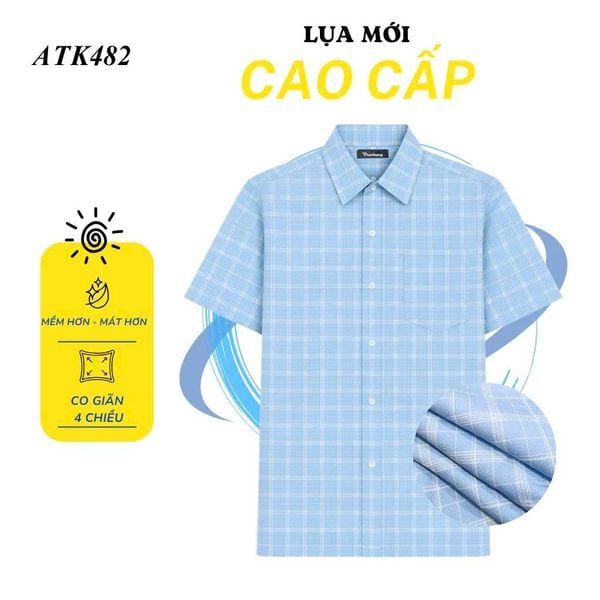 Áo sơ mi ngắn tay vải caro nam trung niên THÁI KHANG ATK48