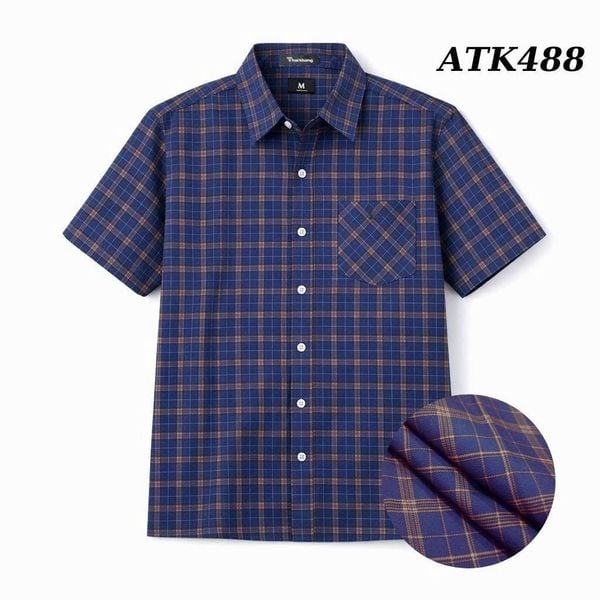 Áo sơ mi ngắn tay vải caro nam trung niên THÁI KHANG ATK48