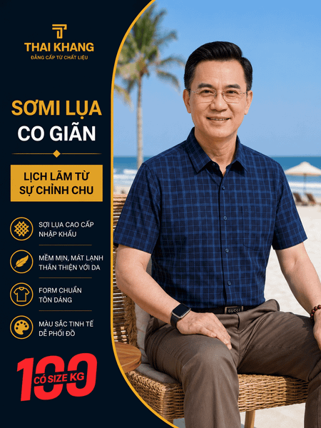 Áo sơ mi ngắn tay vải caro nam trung niên THÁI KHANG ATK48
