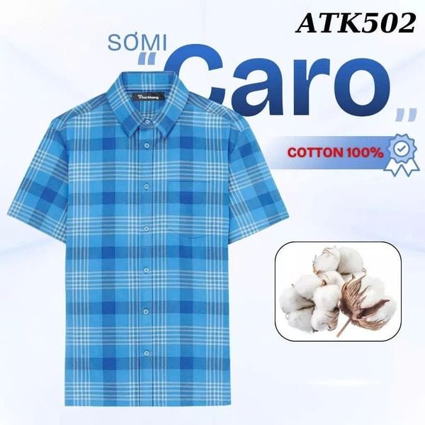 Áo sơ mi nam ngắn tay trung niên THÁI KHANG vải cotton 100% ATK50
