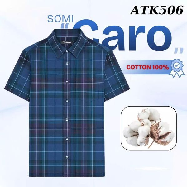 Áo sơ mi nam ngắn tay trung niên THÁI KHANG vải cotton 100% ATK50