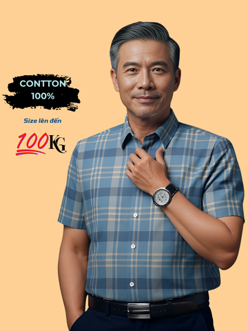 Áo sơ mi nam ngắn tay trung niên THÁI KHANG vải cotton 100% ATK50