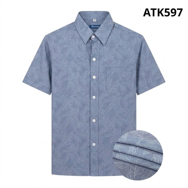Áo sơ mi nam ngắn tay trung niên THÁI KHANG vải lụa co giãn ATK59